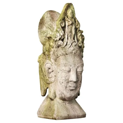 21" Buddha Head - White Moss - Beige