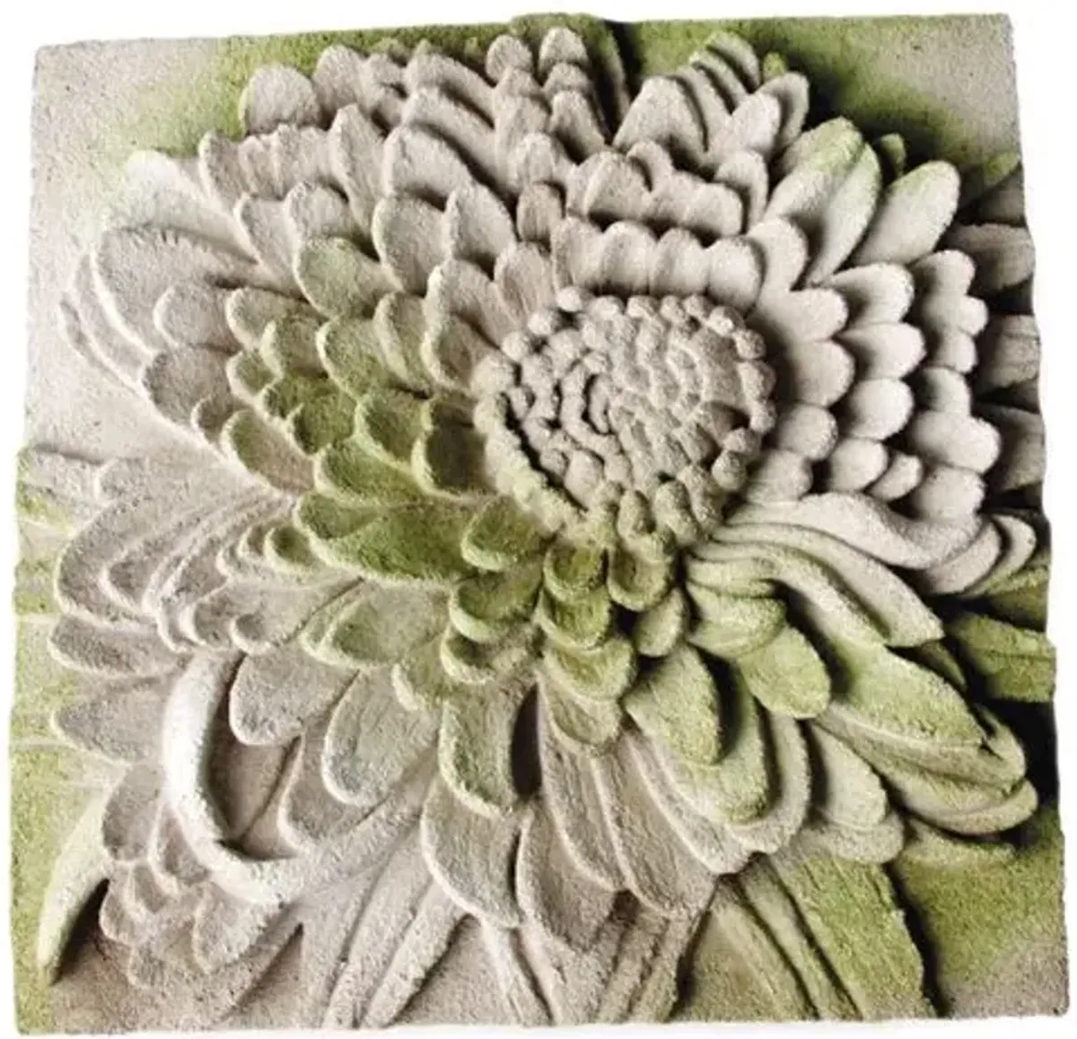 14" Chrysanthemum Plaque - White Moss - Beige