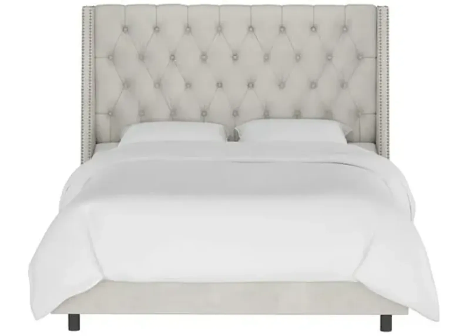 Sophia Velvet Wingback Bed - Handcrafted - Gray, Mattress, Box Spring Required