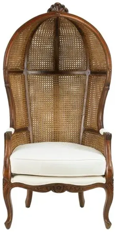 Eliza Cane Canopy Chair - Walnut/Natural Linen - Handcrafted - Brown