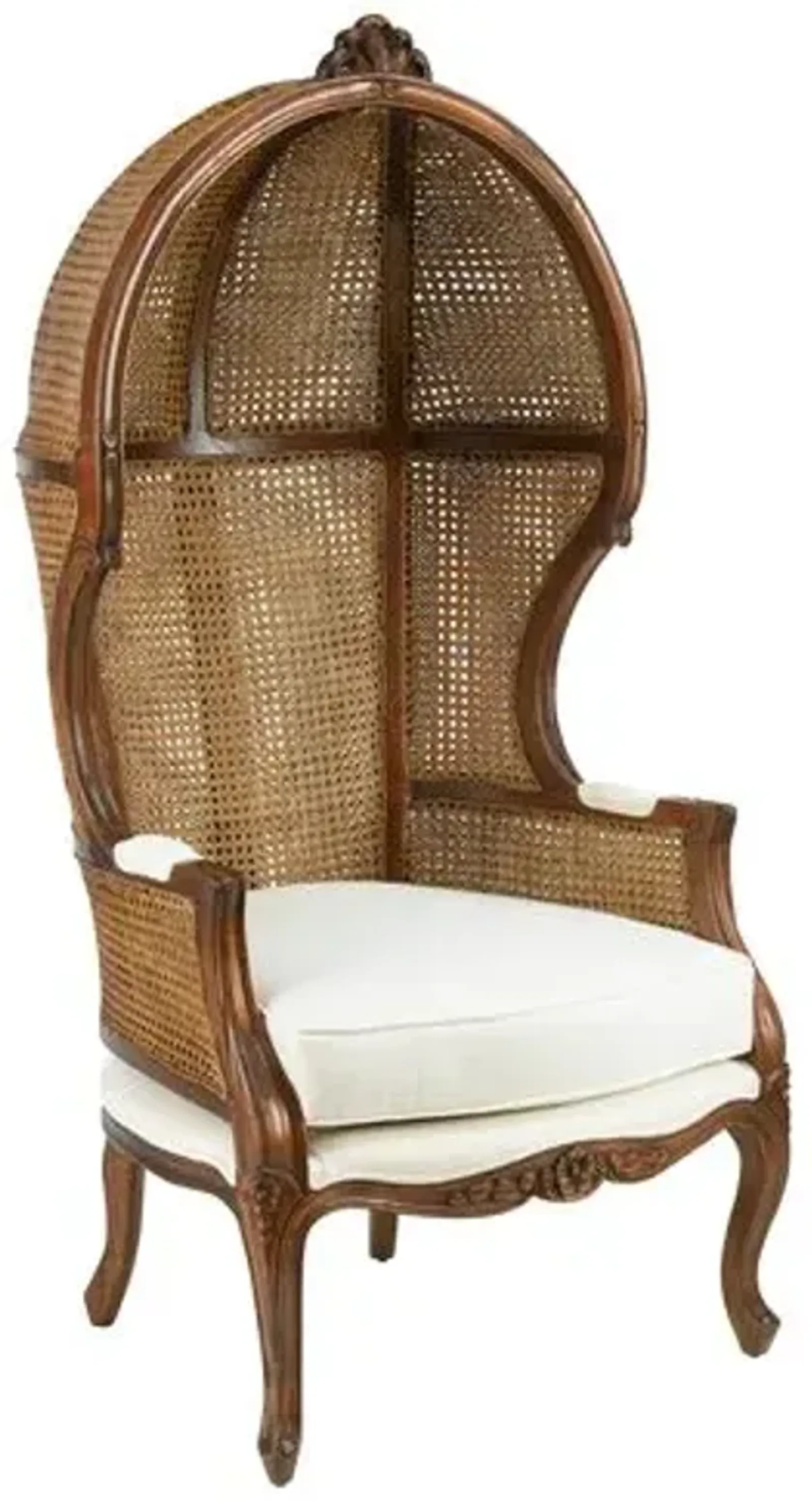 Eliza Cane Canopy Chair - Walnut/Natural Linen - Handcrafted - Brown