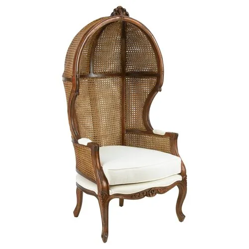 Eliza Cane Canopy Chair - Walnut/Natural Linen - Handcrafted - Brown