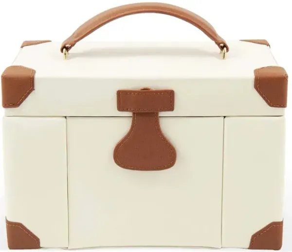 Large Leather Jewelry Box, Ivory/Cognac
