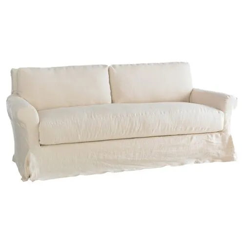 Comfy Slipcovered Sofa - Washable Cream Linen - Rachel Ashwell - Handcrafted