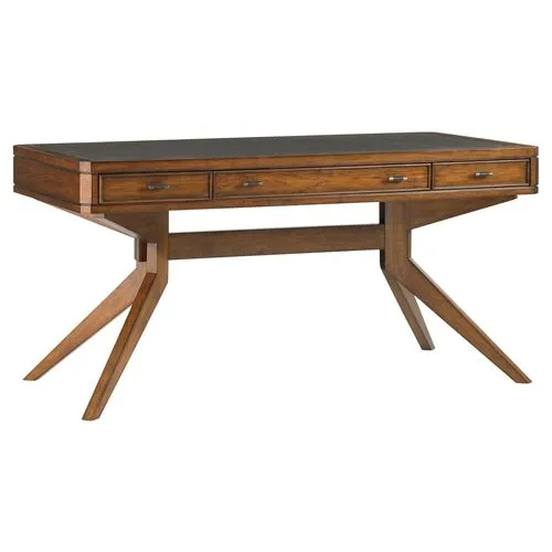 Lido Shores Leather-Top Desk - Ebony - Brown