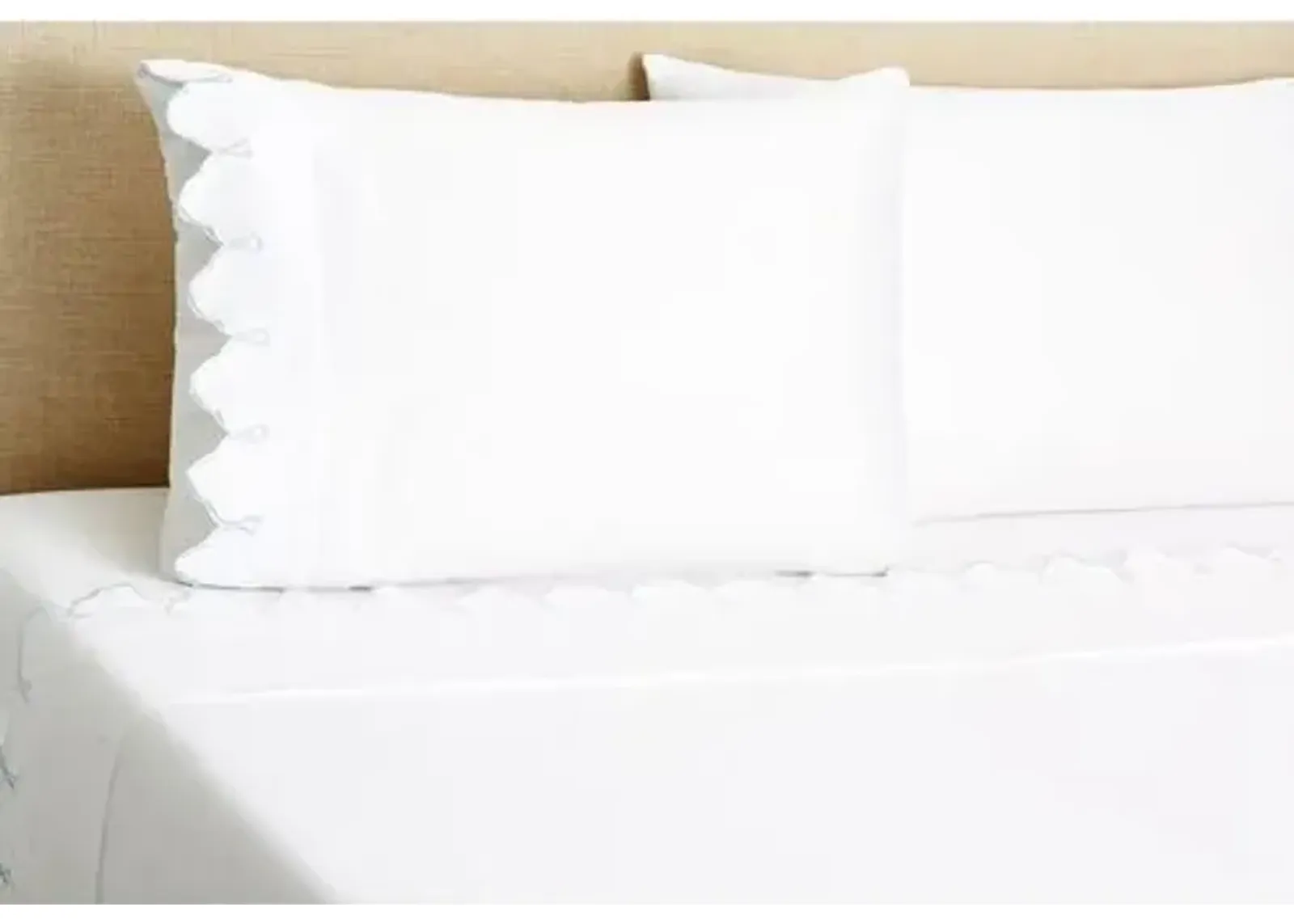 Embroidered Scalloped Sheet Set - Lt Blue - Belle Epoque, 300 Thread Count, Egyptian Cotton Sateen, Soft and Luxurious