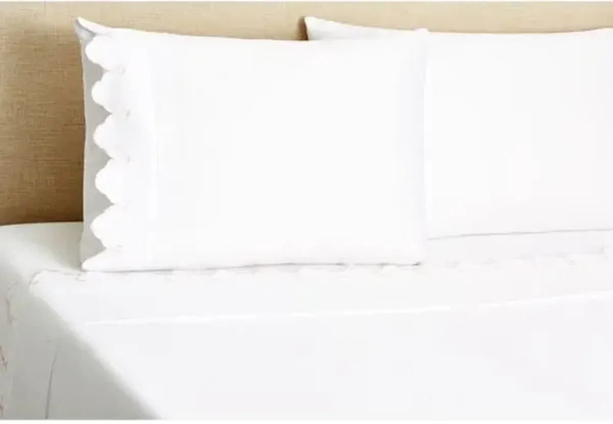 Embroidered Scalloped Sheet Set - Belle Epoque - Pink, 300 Thread Count, Egyptian Cotton Sateen, Soft and Luxurious