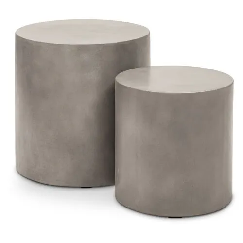 Set of 2 Elwood Pedestal Concrete Side Tables