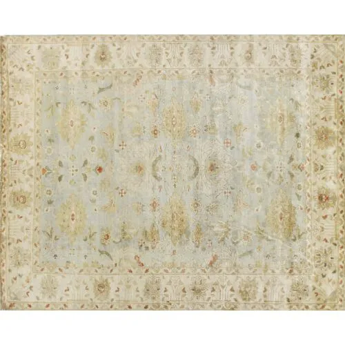 Antique Weave Oushak hand-knotted Rug - Blue/Cream - Exquisite Rugs - Ivory - Ivory