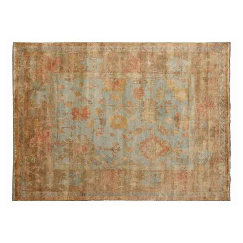 Turkish Oushak Rug - Blue/Red - Exquisite Rugs - Handcrafted - Beige - Beige