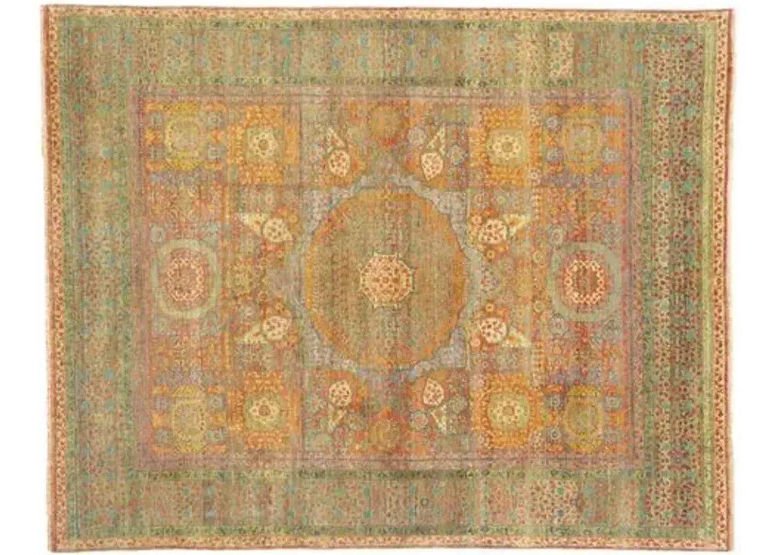 Tabriz Wool Rug - Green/Rust - Exquisite Rugs - Handcrafted - Beige - Beige