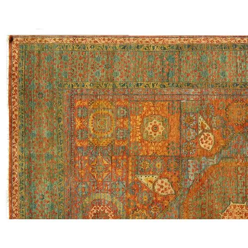 Tabriz Wool Rug - Green/Rust - Exquisite Rugs - Handcrafted - Beige - Beige