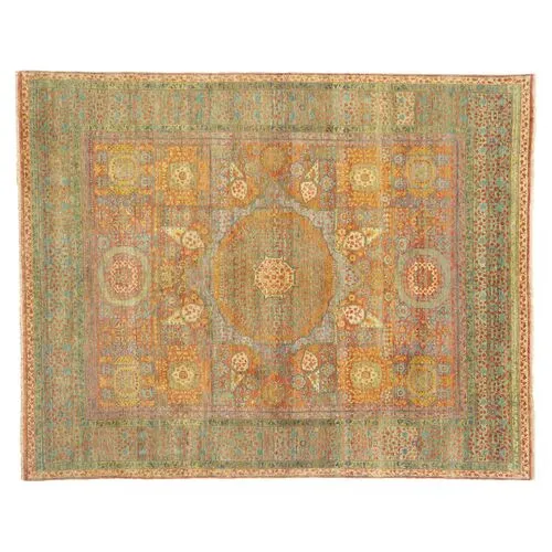 Tabriz Wool Rug - Green/Rust - Exquisite Rugs - Handcrafted - Beige - Beige