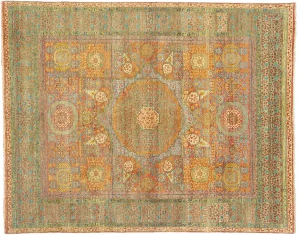 Tabriz Wool Rug - Green/Rust - Exquisite Rugs - Handcrafted - Beige - Beige