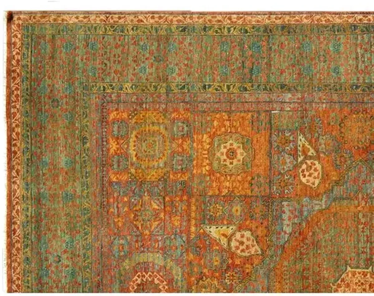 Tabriz Wool Rug - Green/Rust - Exquisite Rugs - Handcrafted - Beige - Beige