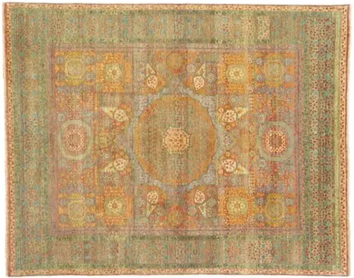 Tabriz Wool Rug - Green/Rust - Exquisite Rugs - Handcrafted - Beige - Beige