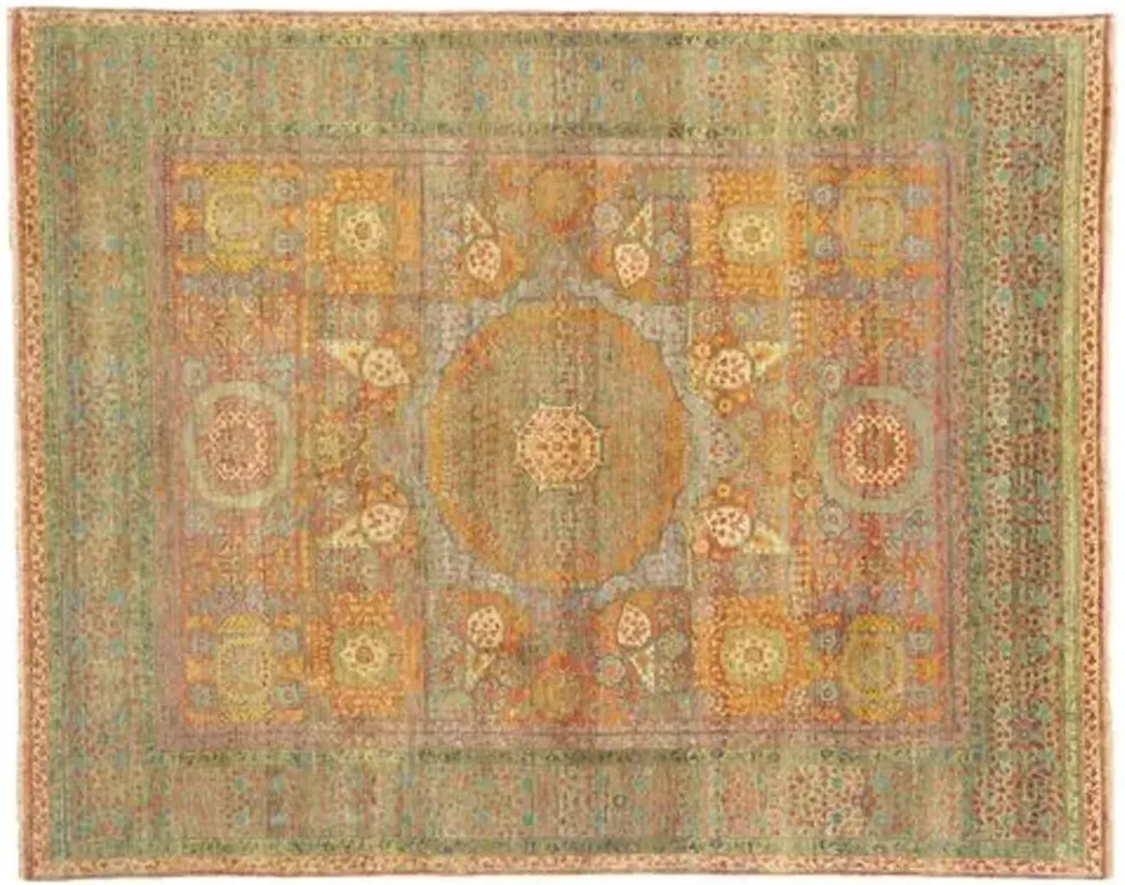 Tabriz Wool Rug - Green/Rust - Exquisite Rugs - Handcrafted - Beige - Beige