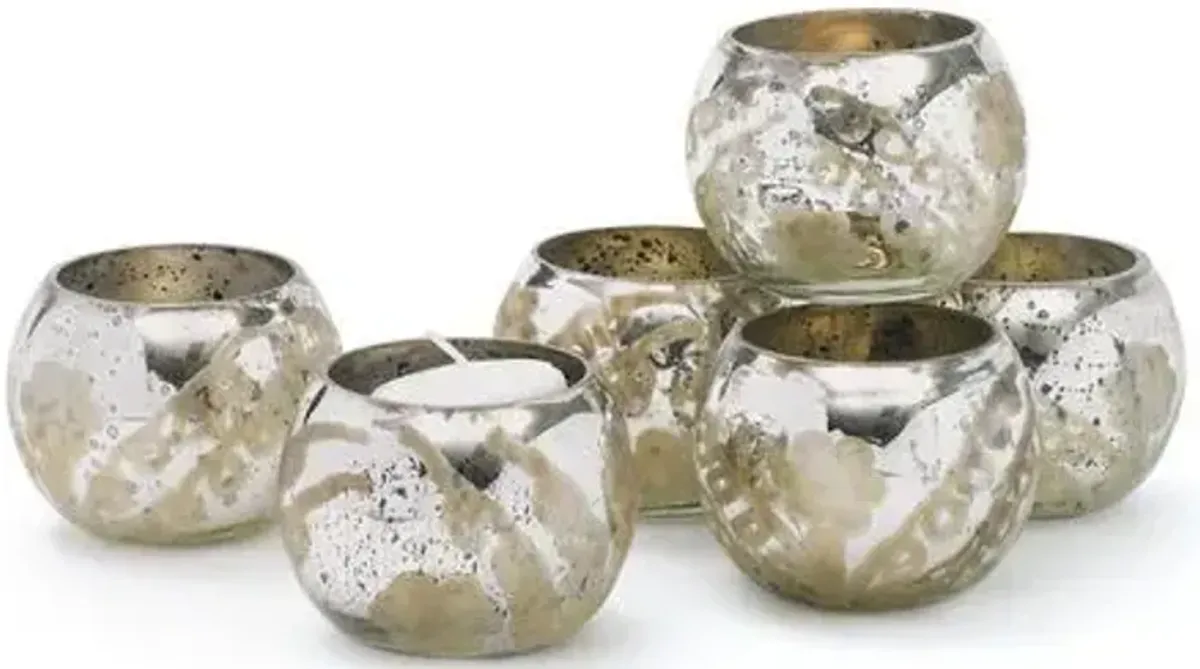 Set of 6 Glass Votive Holders - Silver