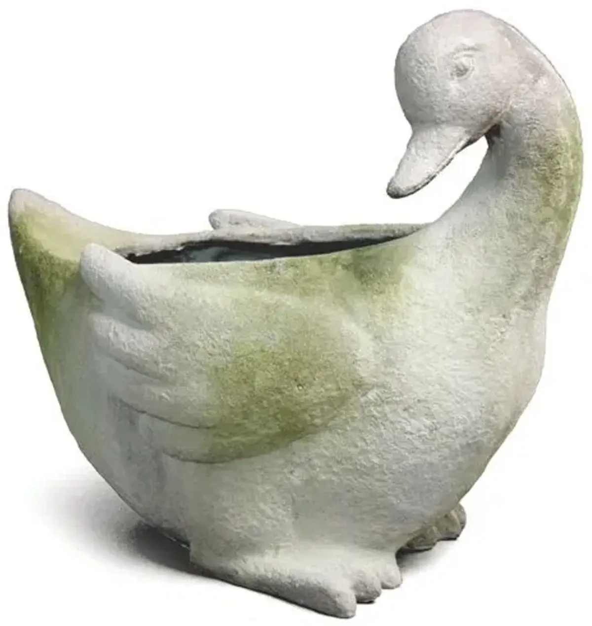 17" Duck Outdoor Planter - White Moss - Beige - 17"w x 10"d x 14"h