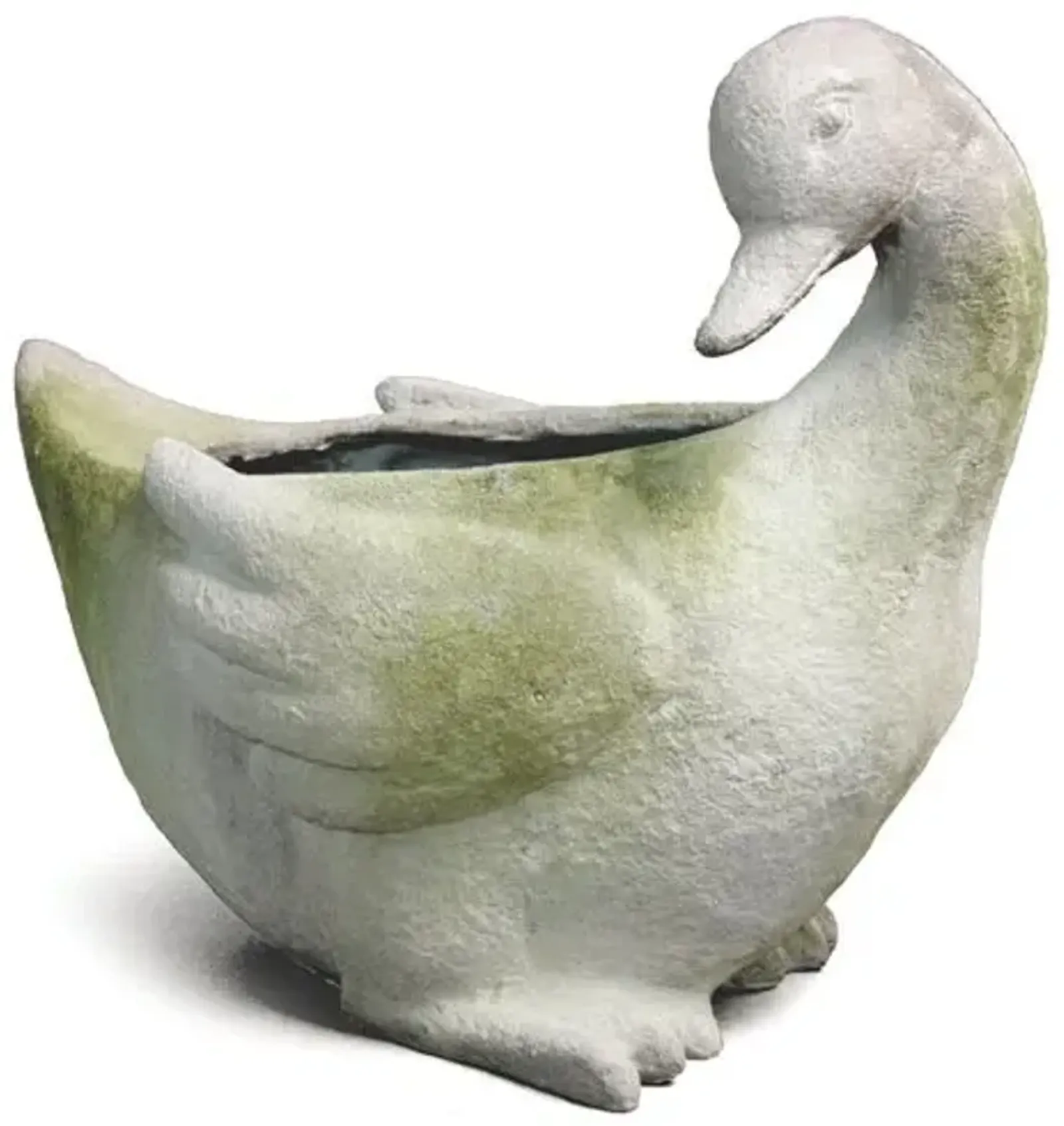 17" Duck Outdoor Planter - White Moss - Beige - 17"w x 10"d x 14"h