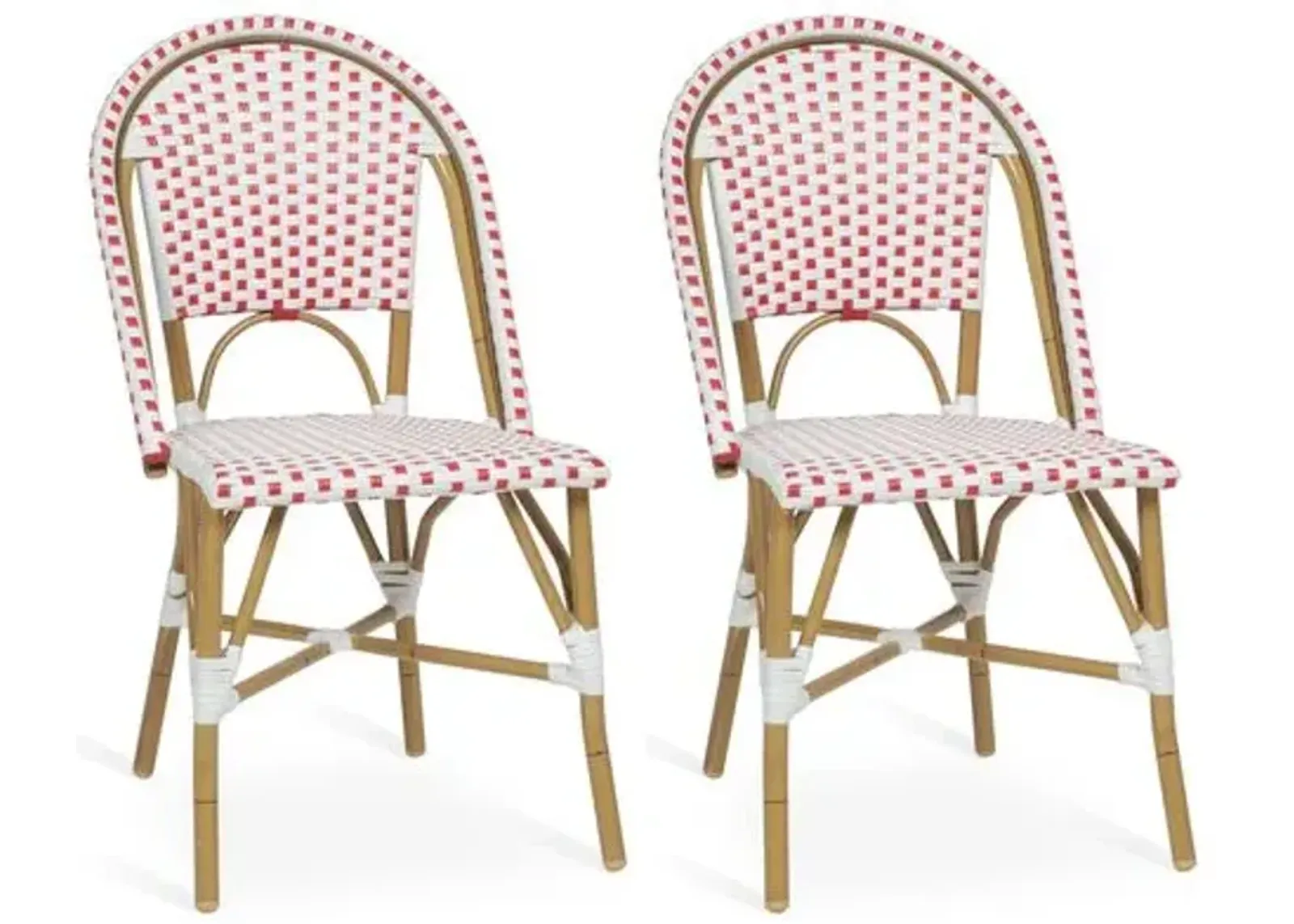 Set of 2 Odeon Stackable Outdoor Bistro Side Chairs - Red - White