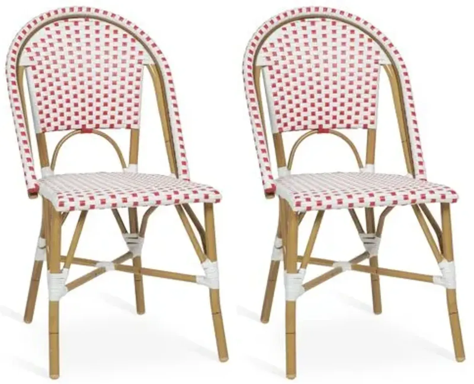 Set of 2 Odeon Stackable Outdoor Bistro Side Chairs - Red - White