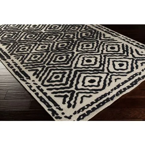 Ruess Rug - Beige/Black - Handcrafted - Black