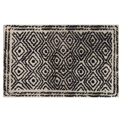 Ruess Rug - Beige/Black - Handcrafted - Black