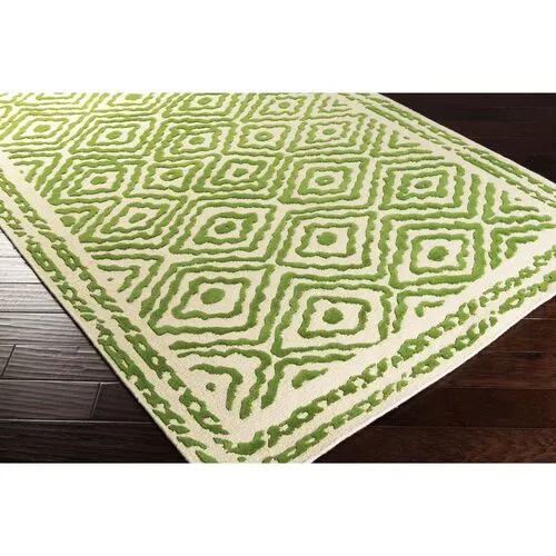 Ruess Rug - Spruce Green/Ivory - Handcrafted - Beige - Beige