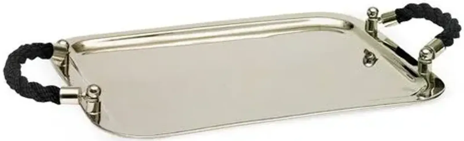 19" Nickel Tray with Rope Handles - Silver