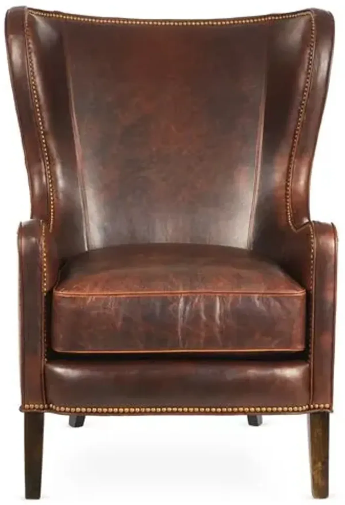 Dempsey Leather Wingback Chair - Bourbon Leather - Massoud - Handcrafted in The USA - Brown - Comfortable, Stylish