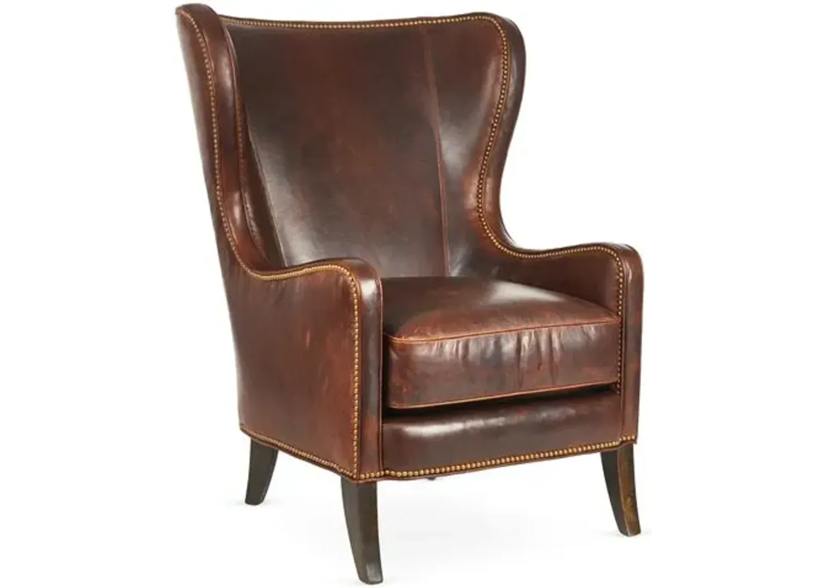 Dempsey Leather Wingback Chair - Bourbon Leather - Massoud - Handcrafted in The USA - Brown - Comfortable, Stylish