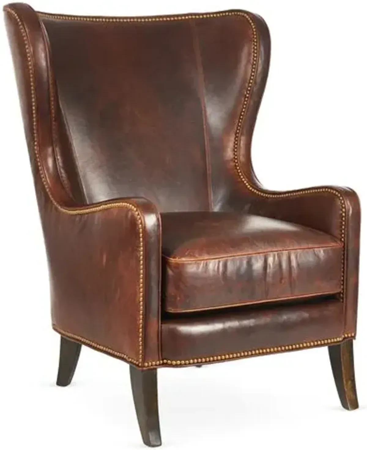 Dempsey Leather Wingback Chair - Bourbon Leather - Massoud - Handcrafted in The USA - Brown - Comfortable, Stylish