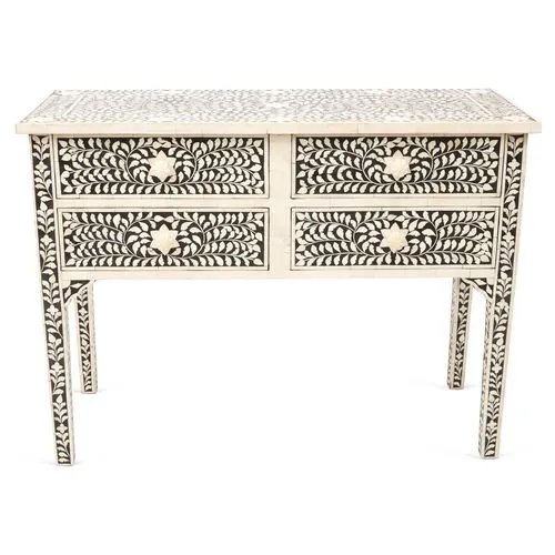 Brianna Bone-Inlay Console - Black/Ivory