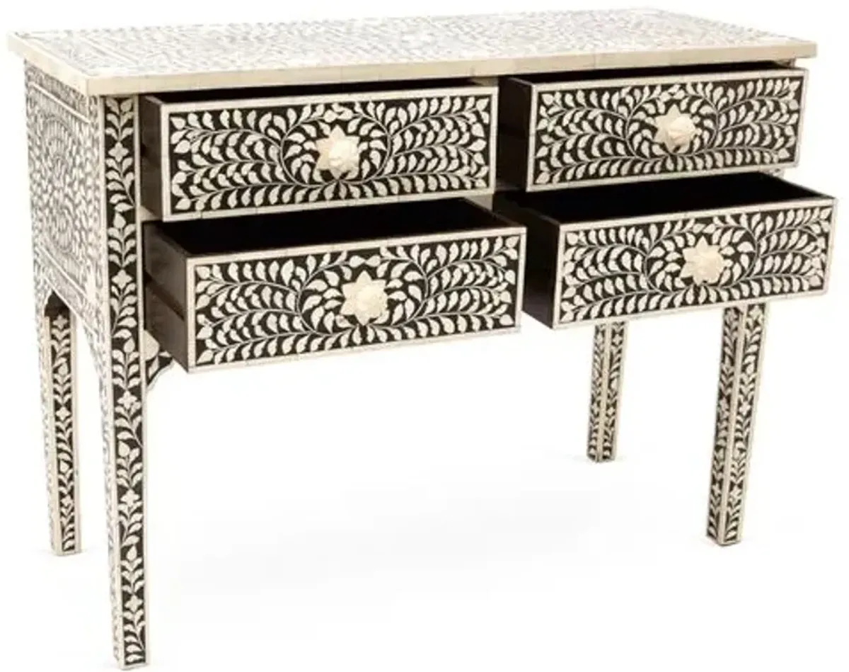 Layla Bone-Inlay Console - Black/Ivory