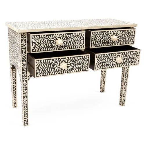 Brianna Bone-Inlay Console - Black/Ivory