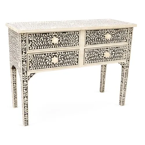 Brianna Bone-Inlay Console - Black/Ivory