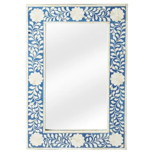 Elizabeth Bone Inlay Wall Mirror - Blue/Ivory