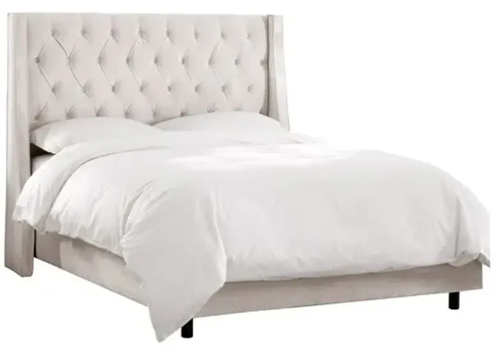 Allie Velvet Wingback Bed - Handcrafted - Gray, Mattress, Box Spring Required