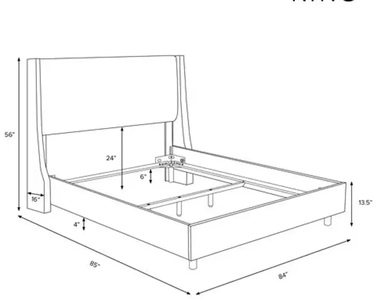 Allie Velvet Wingback Bed - Handcrafted - Gray, Mattress, Box Spring Required