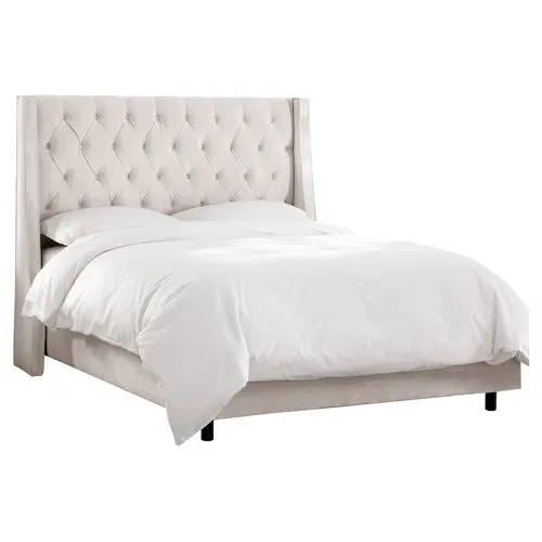 Allie Velvet Wingback Bed - Handcrafted - Gray, Mattress, Box Spring Required