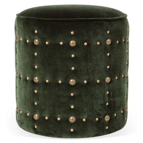 Maxine Round Stool - Forest Green Velvet - Kim Salmela - Handcrafted