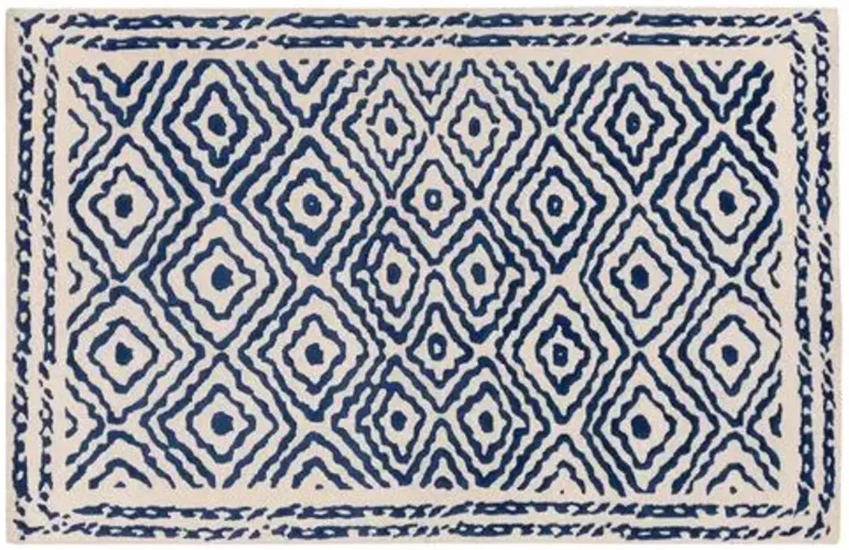 Ruess Flat-Weave Rug - Blue/Ivory - Handcrafted - White - White