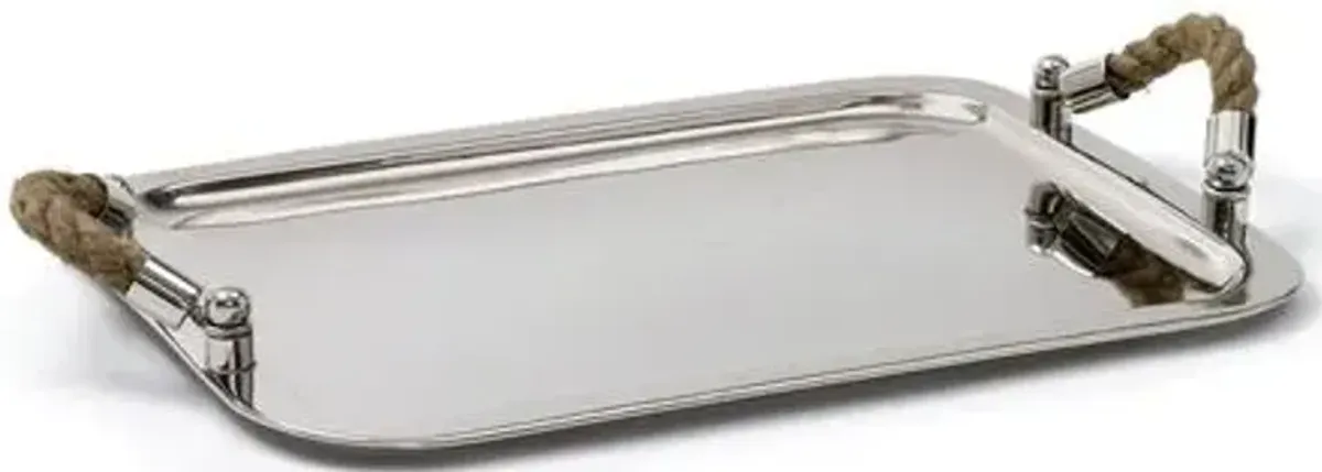 19" Andromede Tray with Rope Handles - Silver