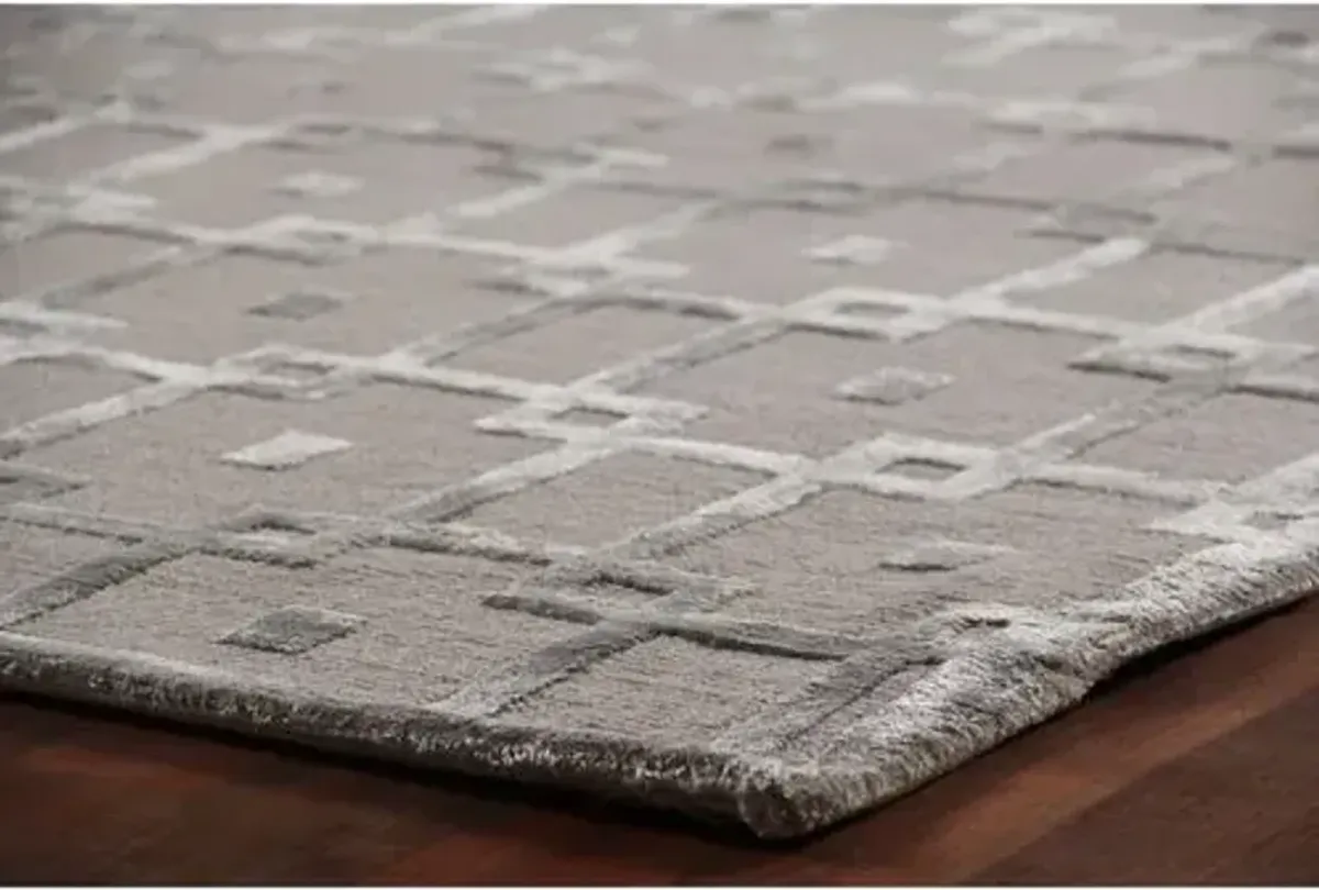 Metro Block Velvet Rug - Silver - Exquisite Rugs - Gray - Gray