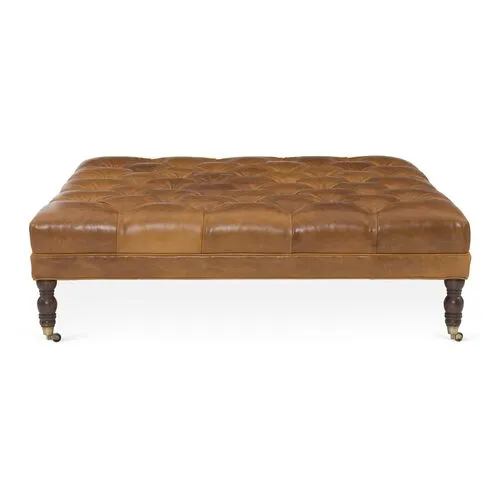 Evo Tufted Cocktail Ottoman - Caramel Leather - Miles Talbott - Handcrafted - Brown