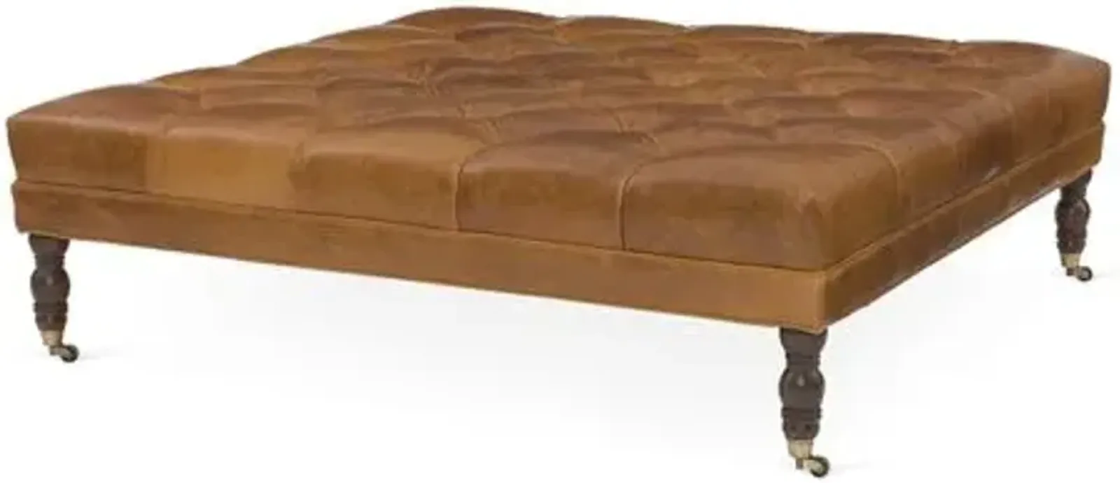 Evo Tufted Cocktail Ottoman - Caramel Leather - Miles Talbott - Handcrafted - Brown