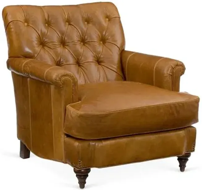 Acton Tufted Club Chair - Caramel Leather - Miles Talbott - Hancrafted in the USA