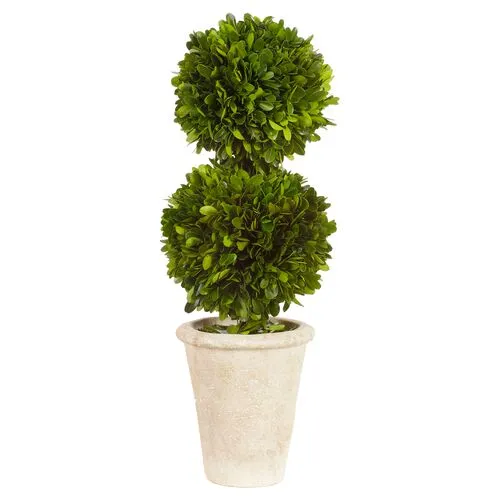 18" Double Topiary in Pot - Faux - Green