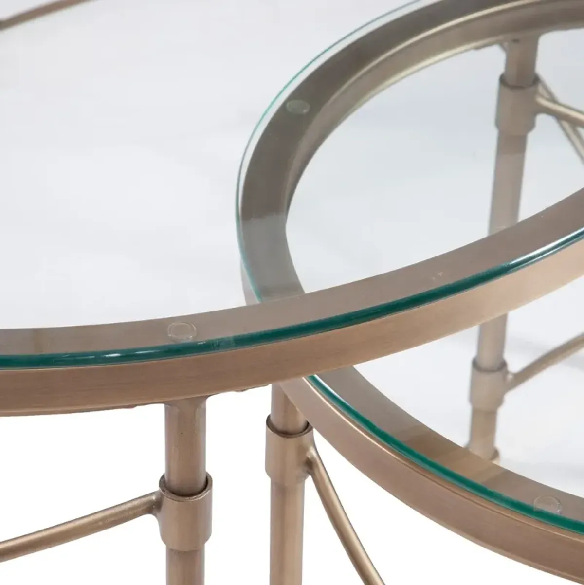 Silo Round Glass Nested Cocktail Table Set, Antique Gold